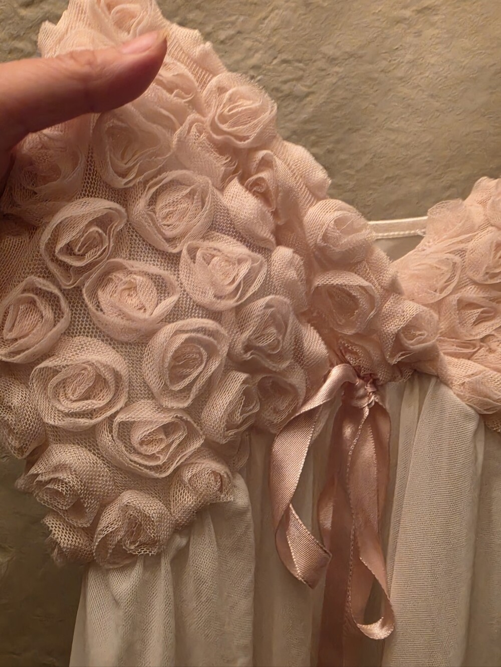 La Vie en Rose Pink Rosette Babydoll Nightgown Slip Dress S - Picture 3 of 10